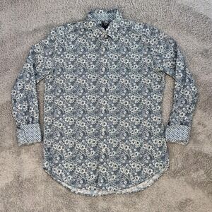 Robert Graham Shirt Mens Small Blue White Floral Classic Fit Long Sleeve Stretch